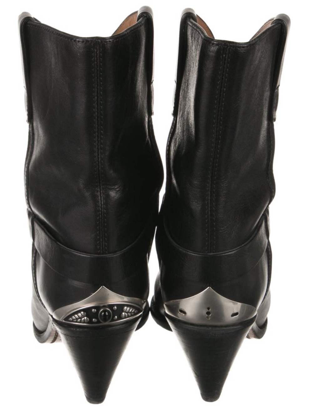 Isabel Marant Black Leather Western Ankle Boots FR 39 / US 8 Silver Cap Toe - Picture 4 of 5